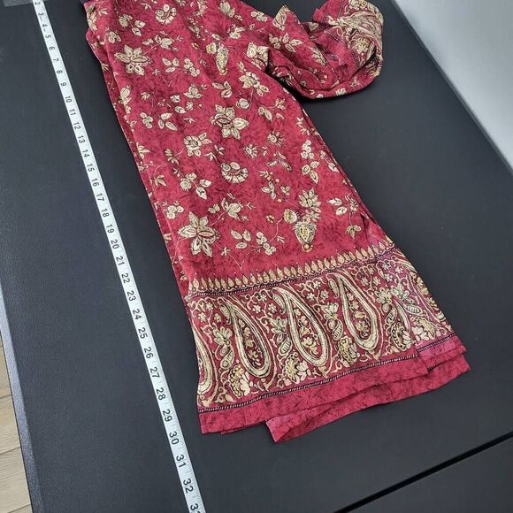 Vtg August Silk Womens Small Petite Button Front 100% Silk Tunic Top Red Floral - Picture 7 of 7